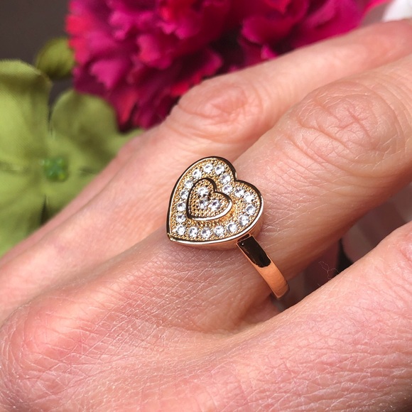 New!  gold/cz diamond heart ring size 8 - Picture 3 of 6